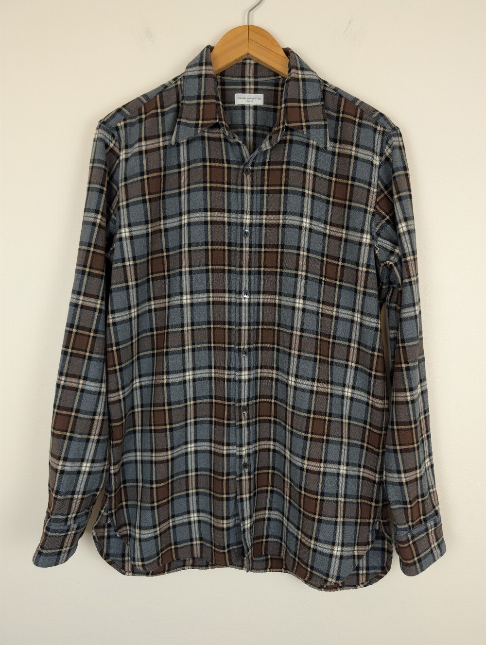 Dries Van Noten Soft Flannel Cadogan Plaid Button Up Long Sleeve Shirt